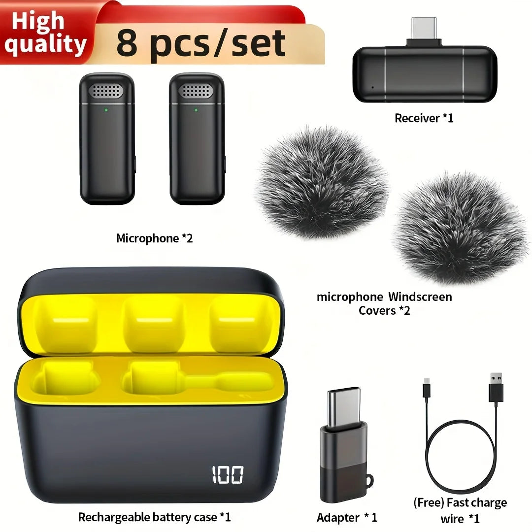Wireless Microphone Lavalier with Charging Case Windproof Fleece Suitable for Phones Laptop Devices with Noise canceling MIC