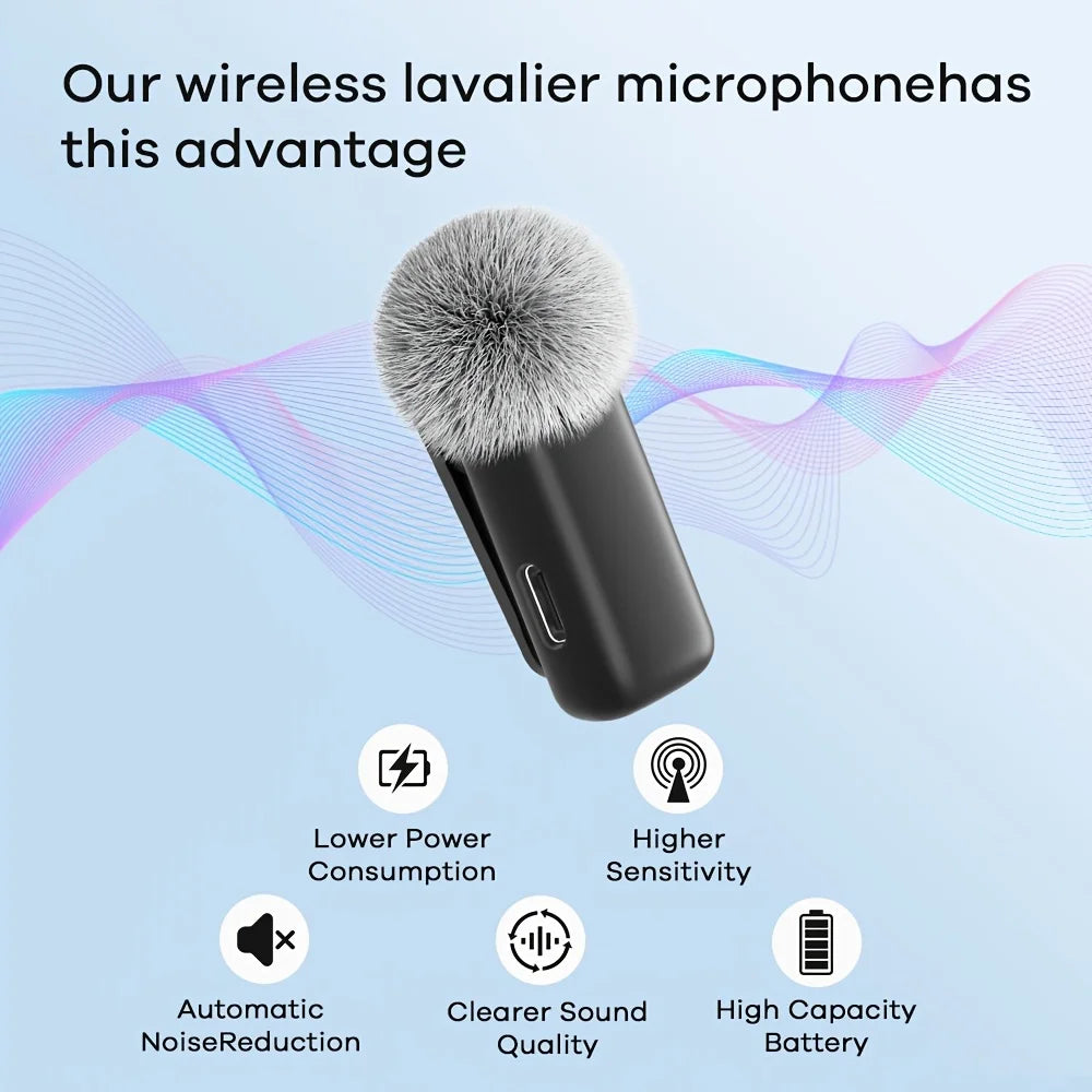 Wireless Microphone Lavalier with Charging Case Windproof Fleece Suitable for Phones Laptop Devices with Noise canceling MIC