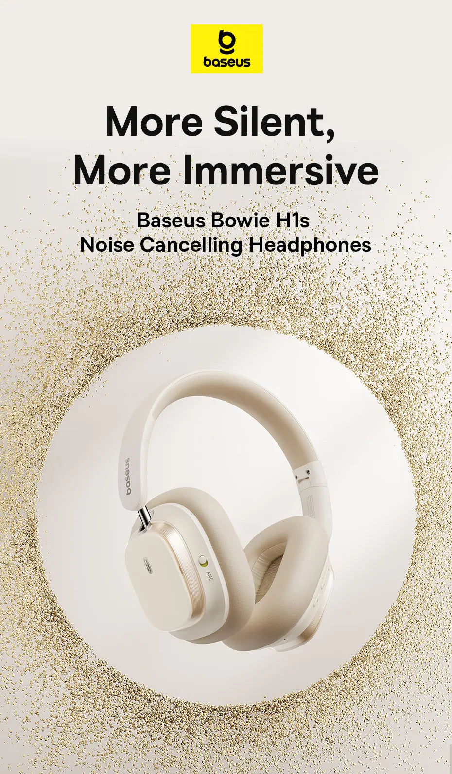 Baseus Bowie H1s Wireless Headphones Bluetooth 5.4 Noise Canceling 46dB Over Ear Headset Hi-Res Spatial Audio Earphone 120H Time