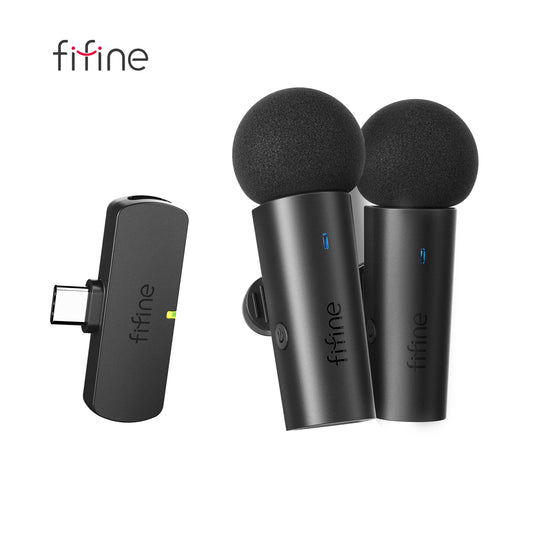 FIFINE Wireless Lavalier System with 2 Microphones for Android/Tablet,Type-C Mini Mic for Video,Interview,Vlog,Live Streaming